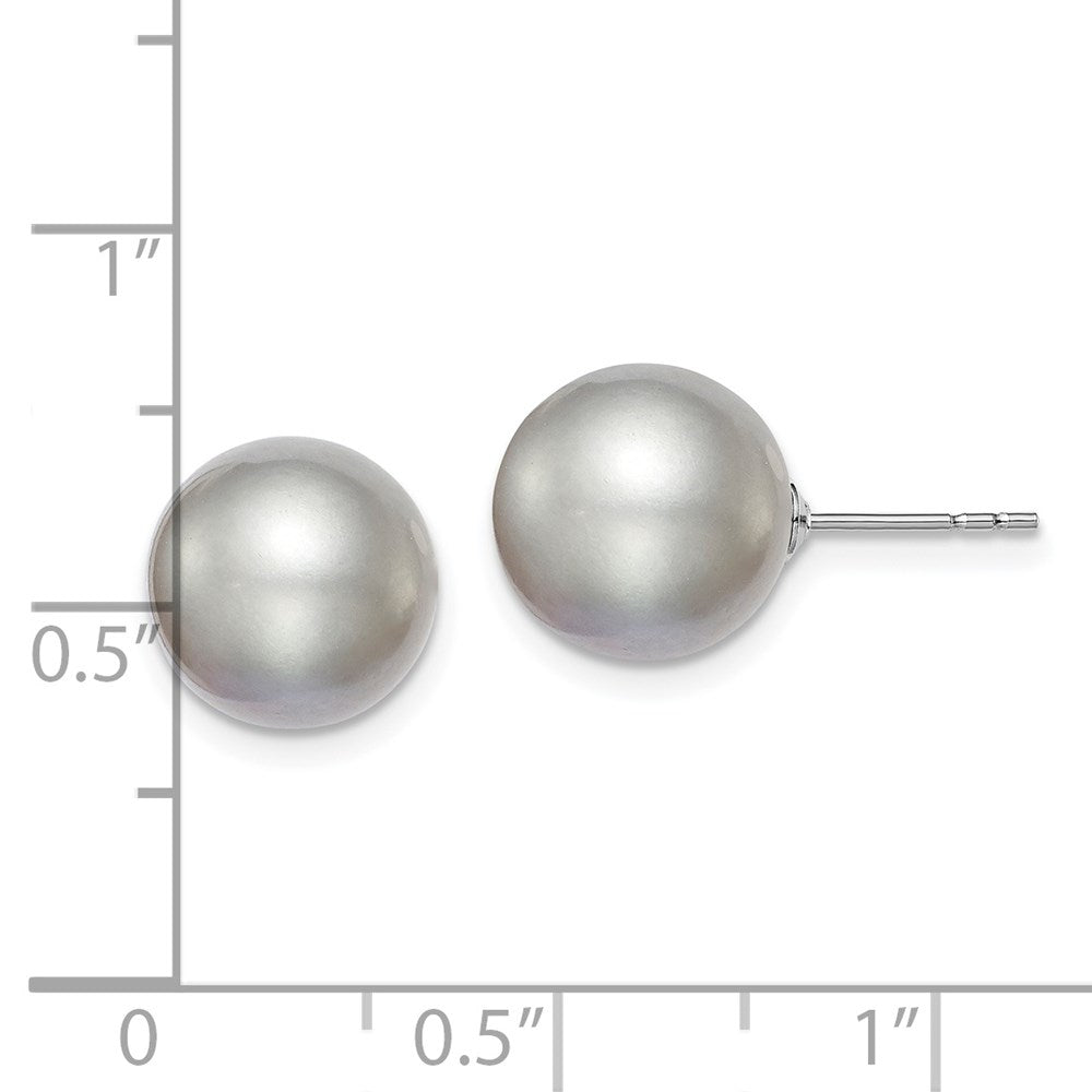 Sterlingsilber Rhodiniert 10-11mm Grau Rund Süßwasser Zuchtperle Stecker Ohrstecker
