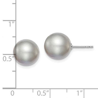 Sterlingsilber Rhodiniert 10-11mm Grau Rund Süßwasser Zuchtperle Stecker Ohrstecker