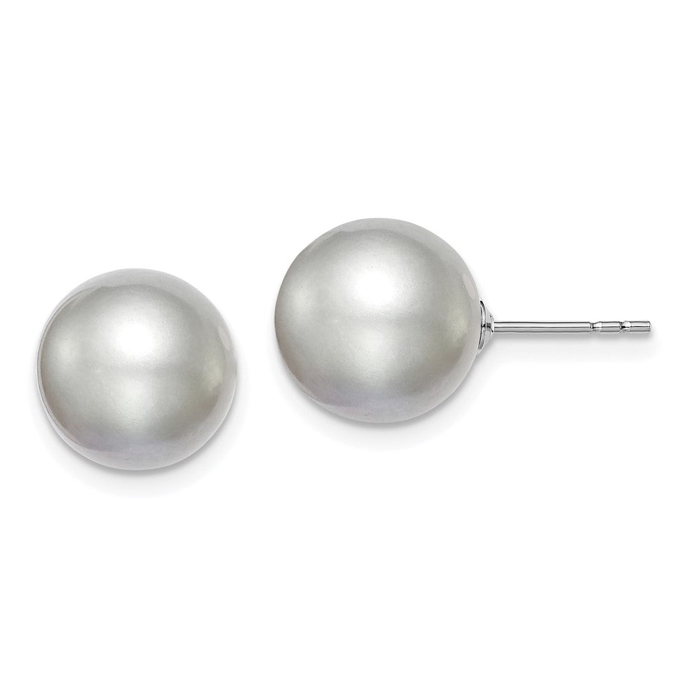 Sterlingsilber Rhodiniert 10-11mm Grau Rund Süßwasser Zuchtperle Stecker Ohrstecker
