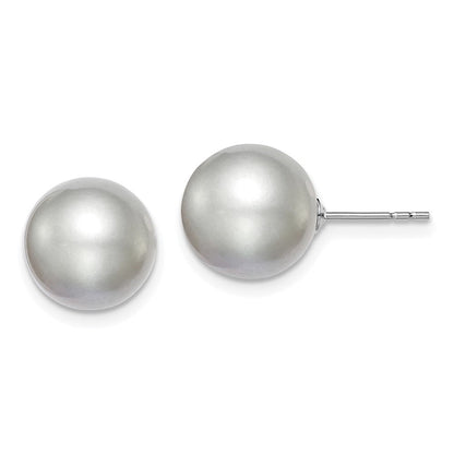 Sterlingsilber Rhodiniert 10-11mm Grau Rund Süßwasser Zuchtperle Stecker Ohrstecker