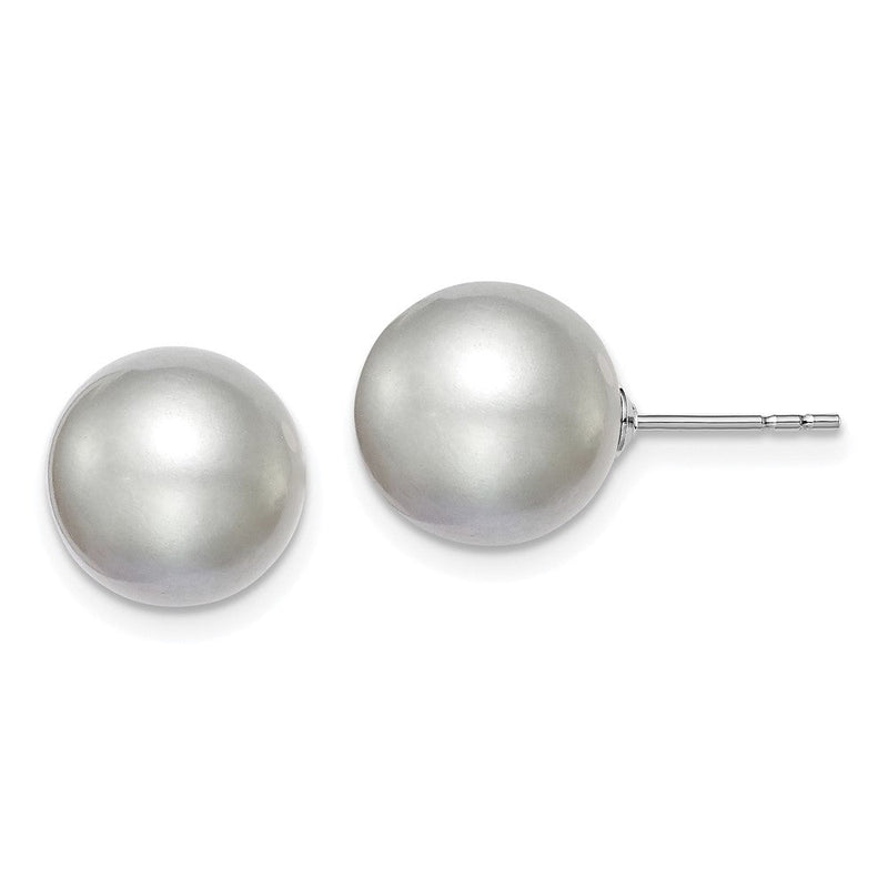 Sterlingsilber Rhodiniert 10-11mm Grau Rund Süßwasser Zuchtperle Stecker Ohrstecker