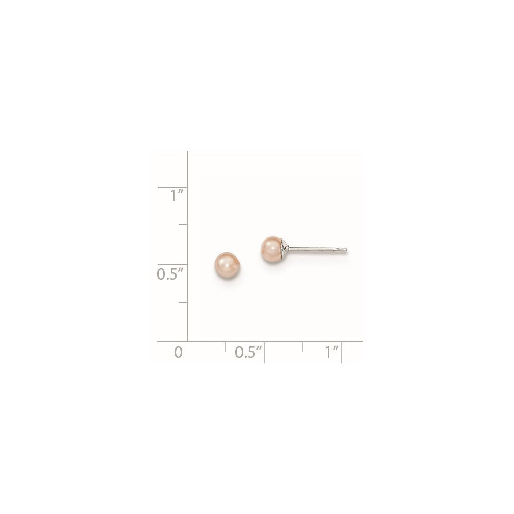 Sterlingsilber Rhodiniert 3-4mm Rosa Rund Süßwasser Zuchtperle Stecker Ohrstecker