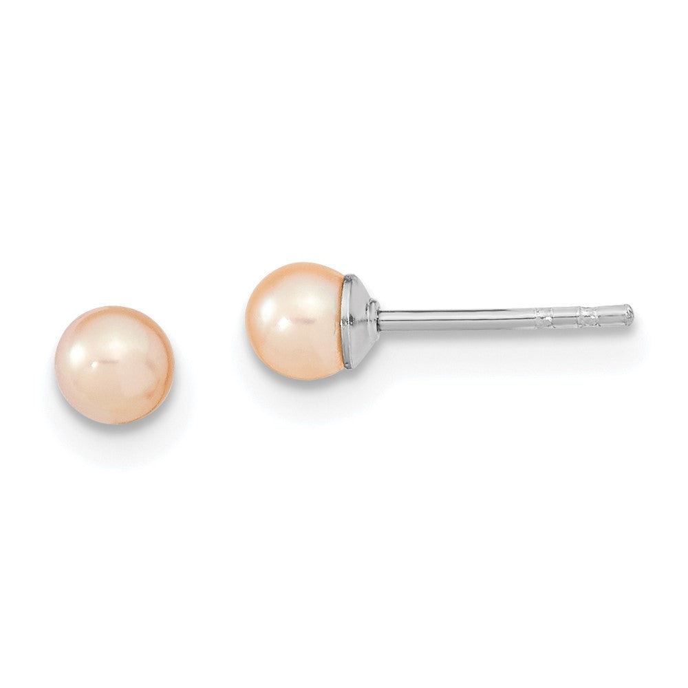 Sterlingsilber Rhodiniert 3-4mm Rosa Rund Süßwasser Zuchtperle Stecker Ohrstecker