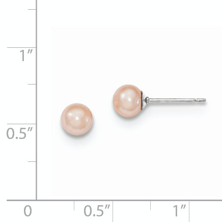 Sterlingsilber Rhodiniert 5-6mm Rosa Rund Süßwasser Zuchtperle Stecker Ohrstecker