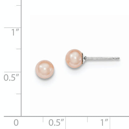 Sterlingsilber Rhodiniert 5-6mm Rosa Rund Süßwasser Zuchtperle Stecker Ohrstecker