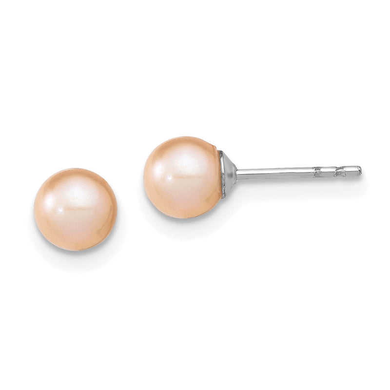 Sterlingsilber Rhodiniert 5-6mm Rosa Rund Süßwasser Zuchtperle Stecker Ohrstecker