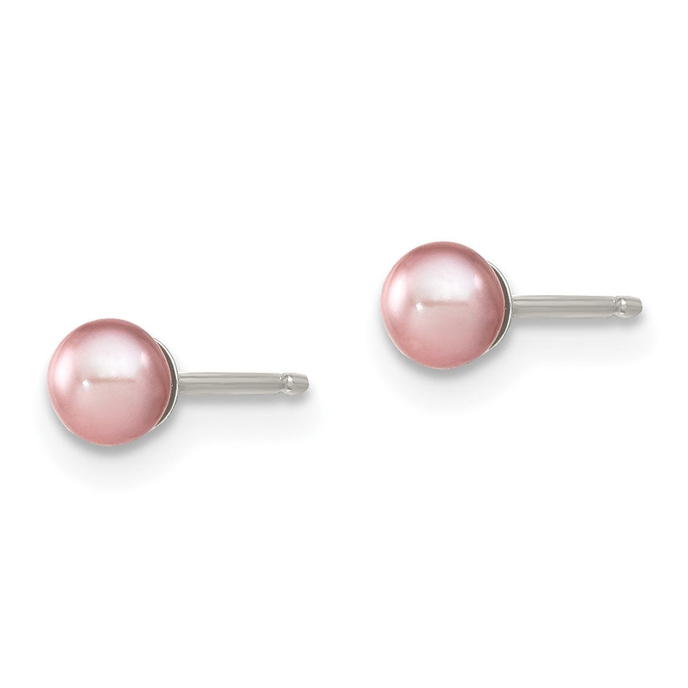 Sterlingsilber Rhodiniert 3-4mm Lila Rund Süßwasser Zuchtperle Stecker Ohrstecker