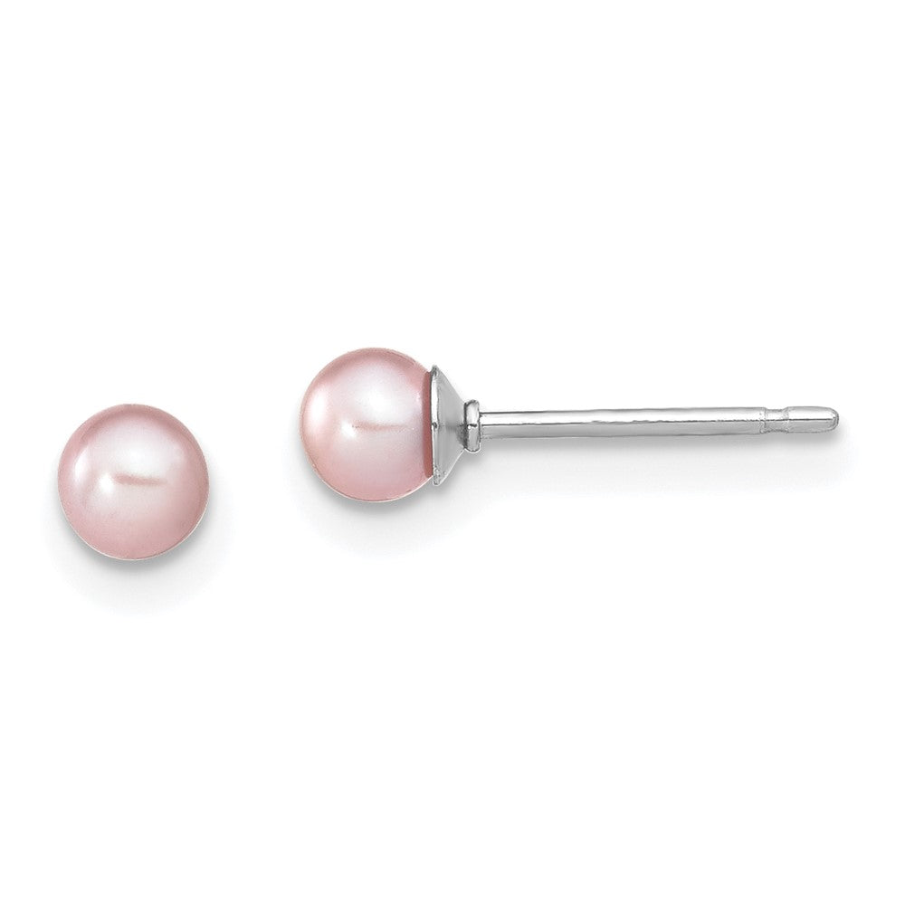 Sterlingsilber Rhodiniert 3-4mm Lila Rund Süßwasser Zuchtperle Stecker Ohrstecker