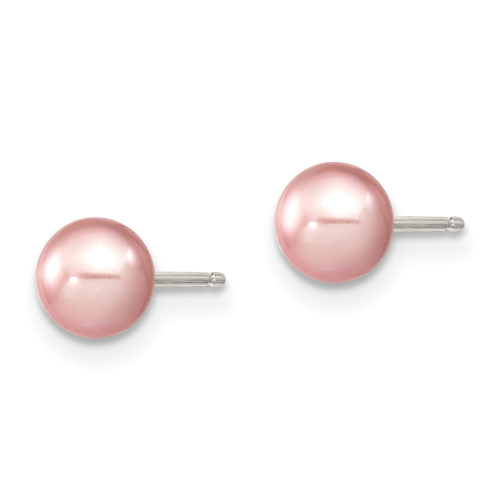 Sterlingsilber Rhodiniert 5-6mm Lila Rund Süßwasser Zuchtperle Stecker Ohrstecker