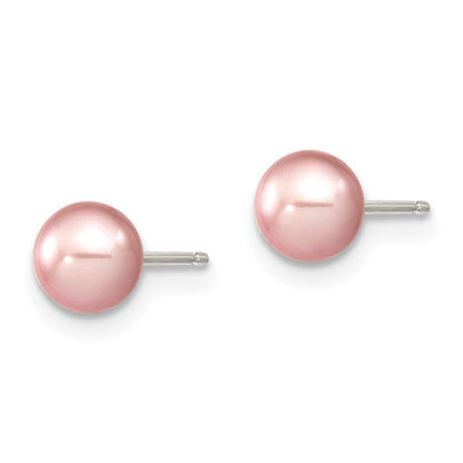 Sterlingsilber Rhodiniert 5-6mm Lila Rund Süßwasser Zuchtperle Stecker Ohrstecker