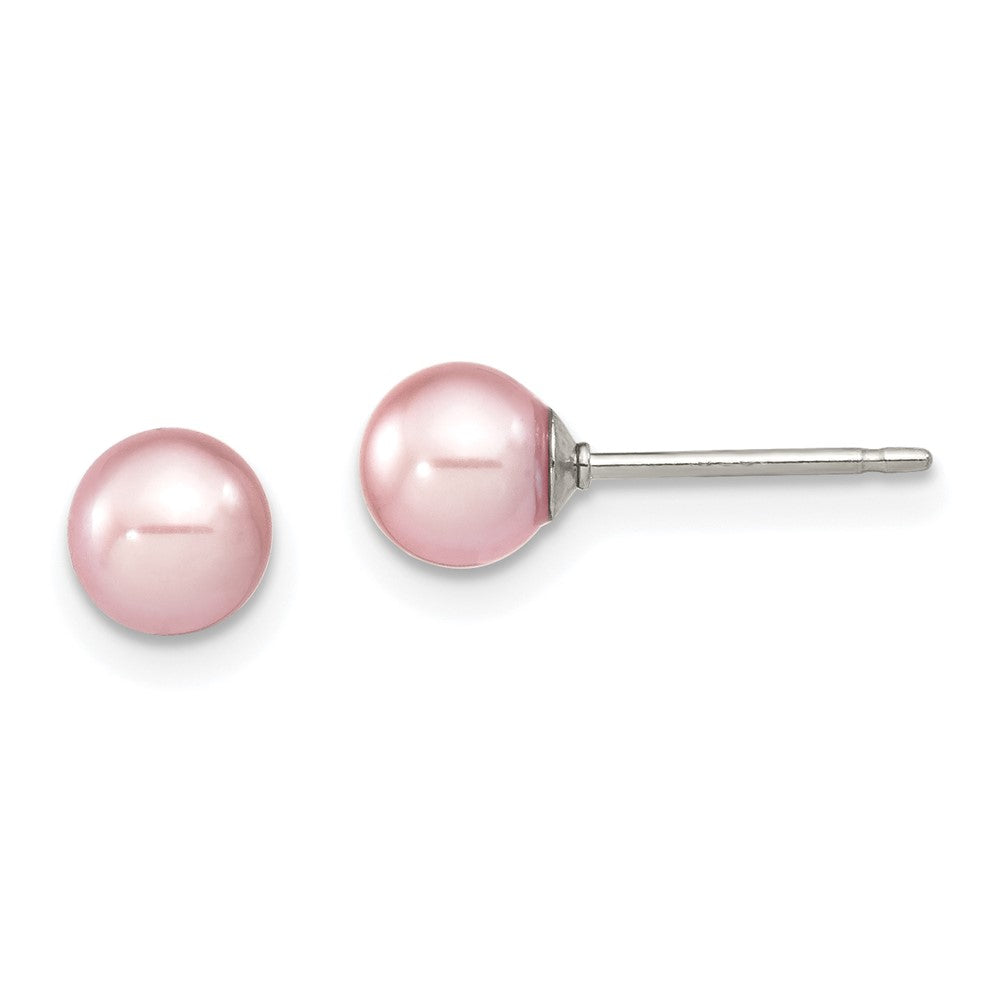 Sterlingsilber Rhodiniert 5-6mm Lila Rund Süßwasser Zuchtperle Stecker Ohrstecker