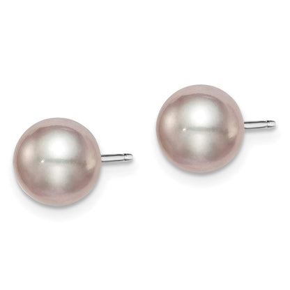 Sterlingsilber Rhodiniert 7-8mm Lila Rund Süßwasser Zuchtperle Stecker Ohrstecker