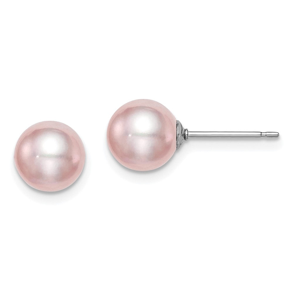 Sterlingsilber Rhodiniert 7-8mm Lila Rund Süßwasser Zuchtperle Stecker Ohrstecker