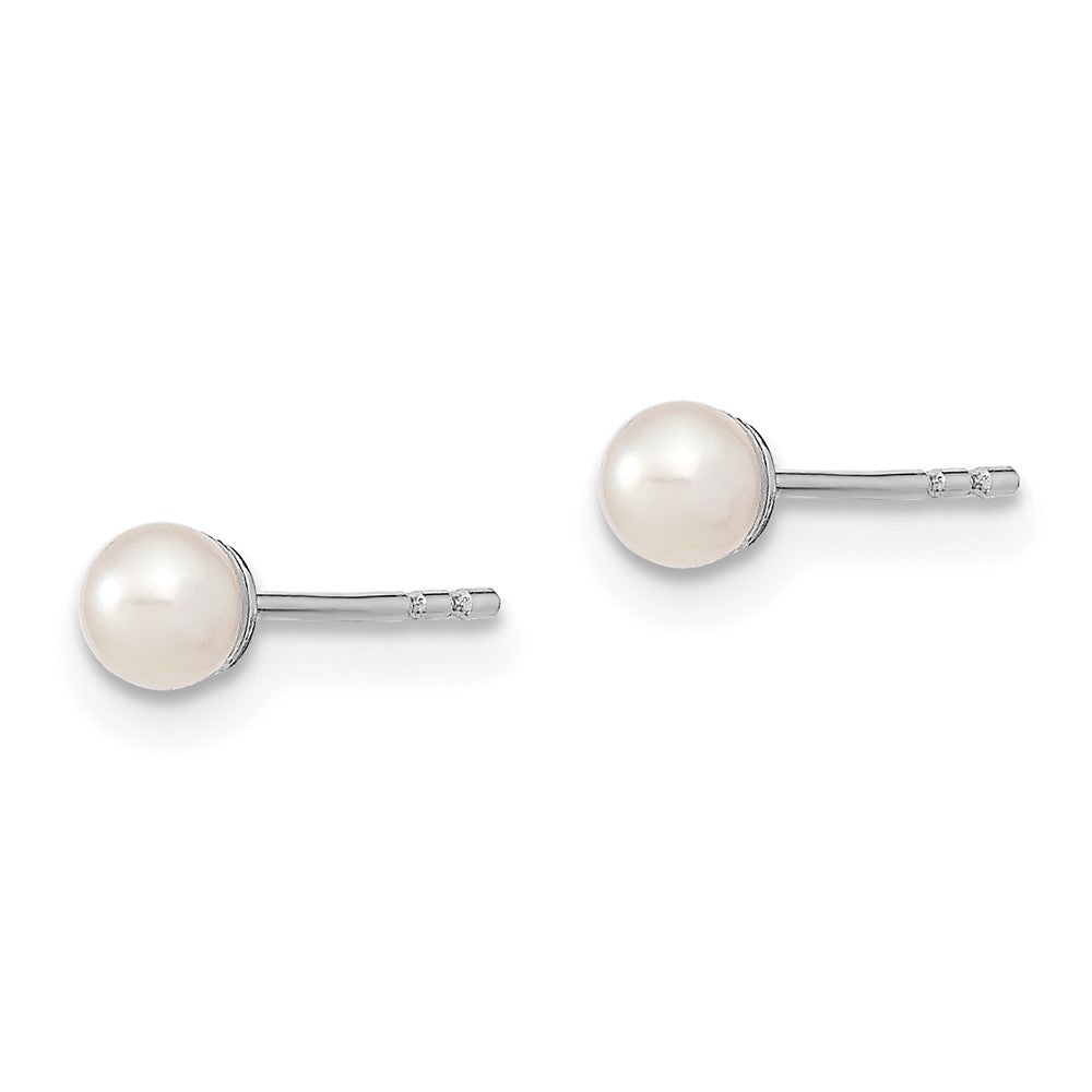 Sterlingsilber Rhodiniert 3-4mm Weiß Rund Süßwasser Zuchtperle Stecker Ohrstecker