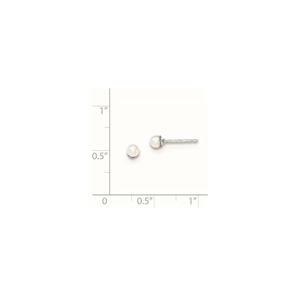 Sterlingsilber Rhodiniert 3-4mm Weiß Rund Süßwasser Zuchtperle Stecker Ohrstecker