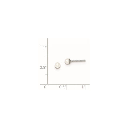 Sterlingsilber Rhodiniert 3-4mm Weiß Rund Süßwasser Zuchtperle Stecker Ohrstecker