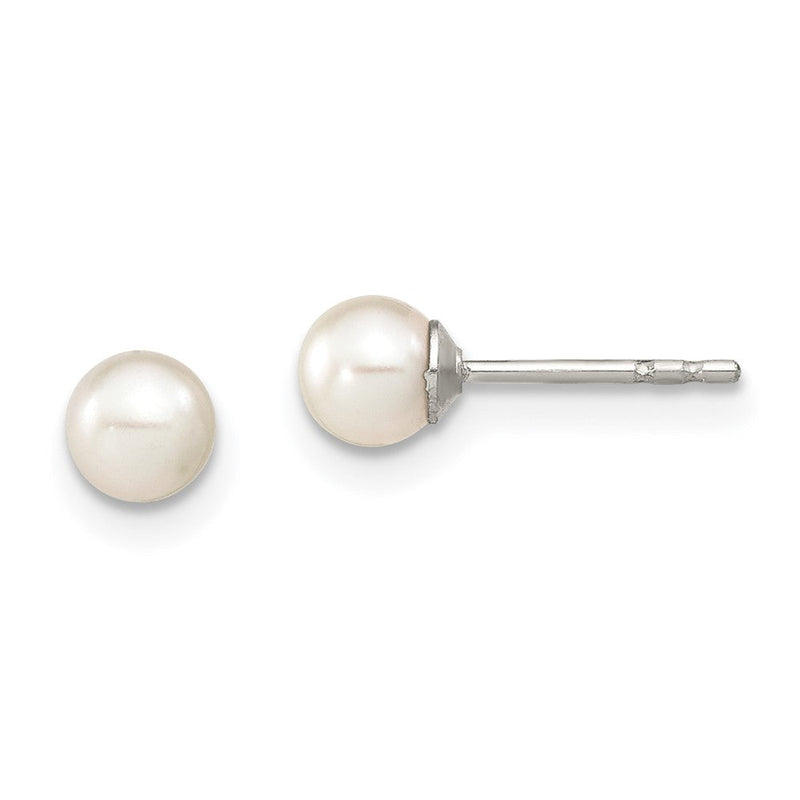 Sterlingsilber Rhodiniert 4-5mm Weiß Rund Süßwasser Zuchtperle Stecker Ohrstecker