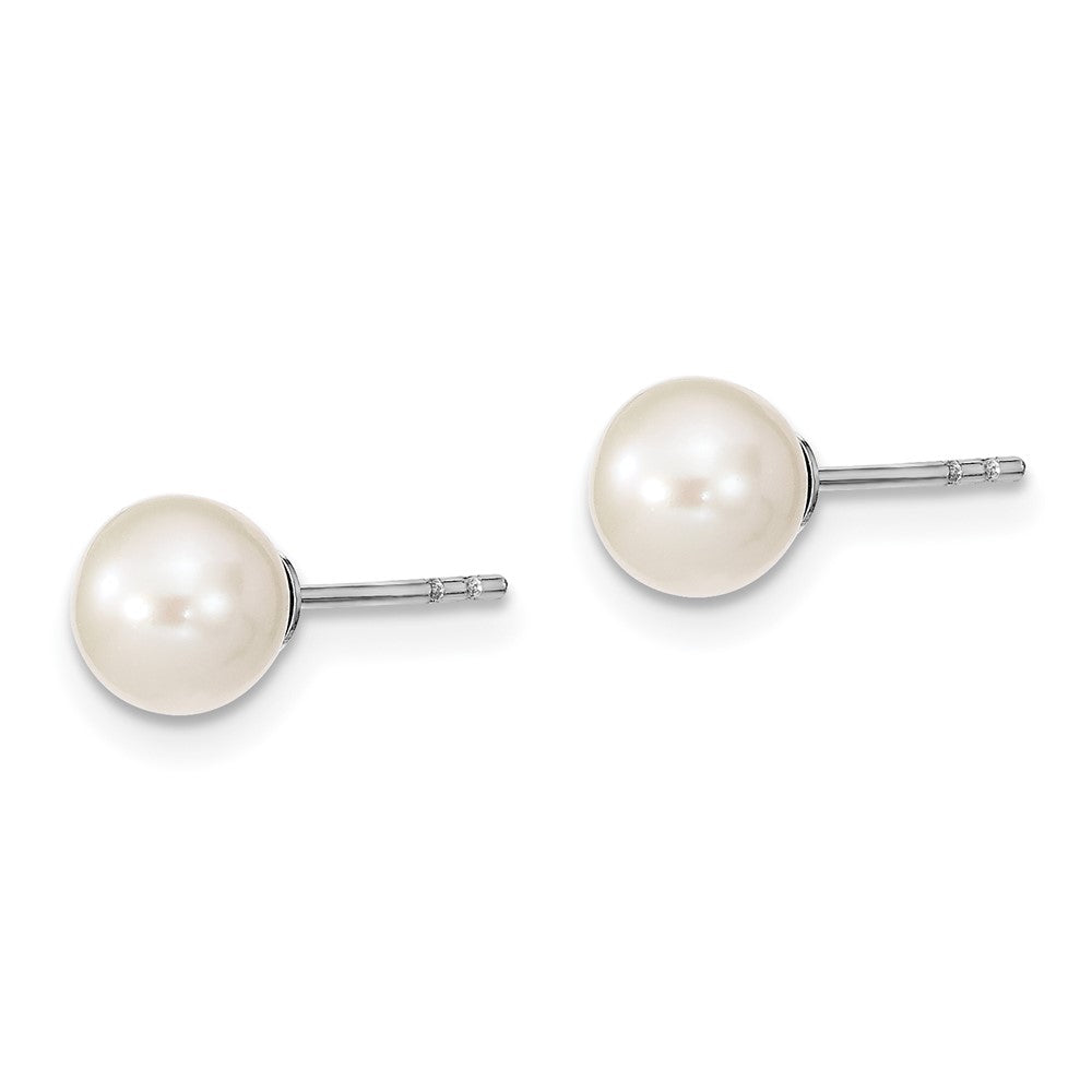 Sterlingsilber Rhodiniert 6-7mm Weiß Rund Süßwasser Zuchtperle Stecker Ohrstecker