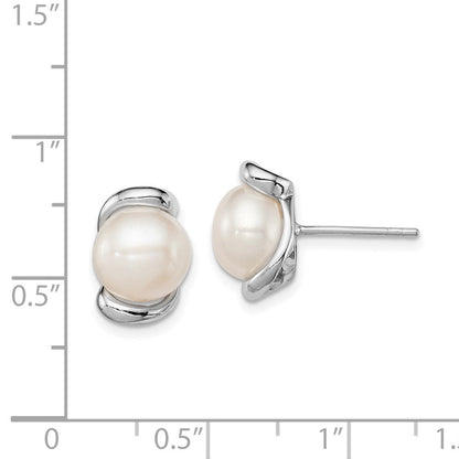 Sterlingsilber Rhodiniert 8-9mm Weiß Süßwasser Zuchtperle Stecker Ohrstecker