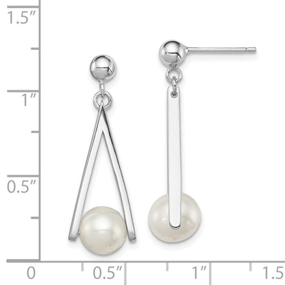 Sterlingsilber Rhodiniert 8-9mm Weiß Süßwasser Zuchtperle Hängend Geometric Ohrstecker