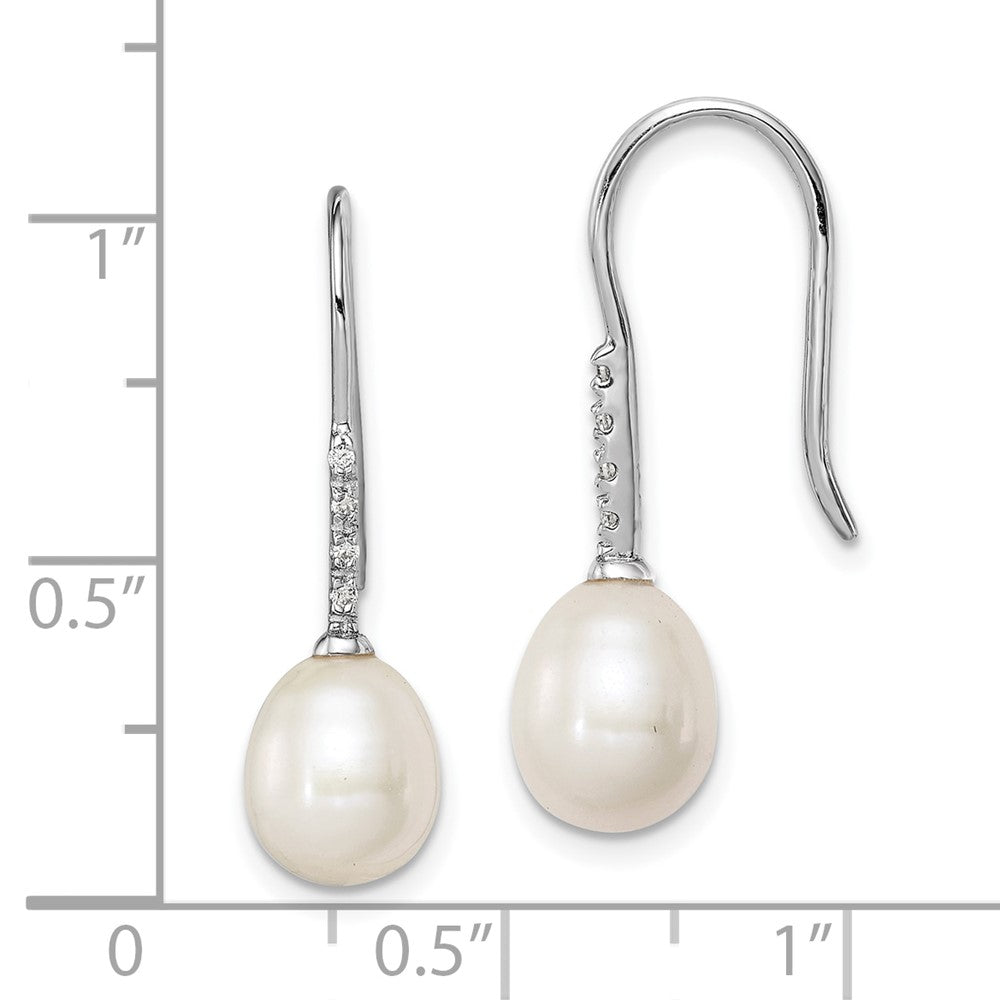 Sterlingsilber Rhodiniert Klar Zirkonia und 7-8mm Weiß Süßwasser Zuchtperle Ohrhänger