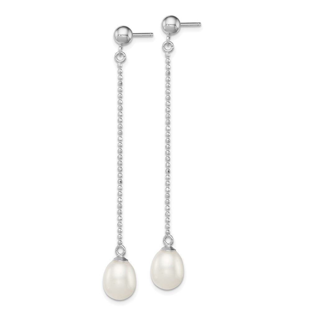 Sterlingsilber Rhodiniert 7-8mm Weiß Süßwasser Zuchtperle Lang Hängend Ohrstecker