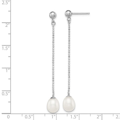 Sterlingsilber Rhodiniert 7-8mm Weiß Süßwasser Zuchtperle Lang Hängend Ohrstecker