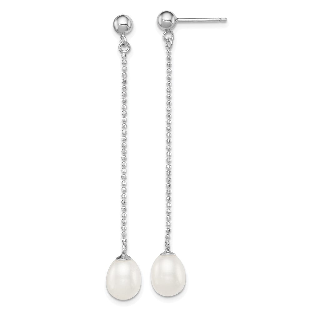 Sterlingsilber Rhodiniert 7-8mm Weiß Süßwasser Zuchtperle Lang Hängend Ohrstecker