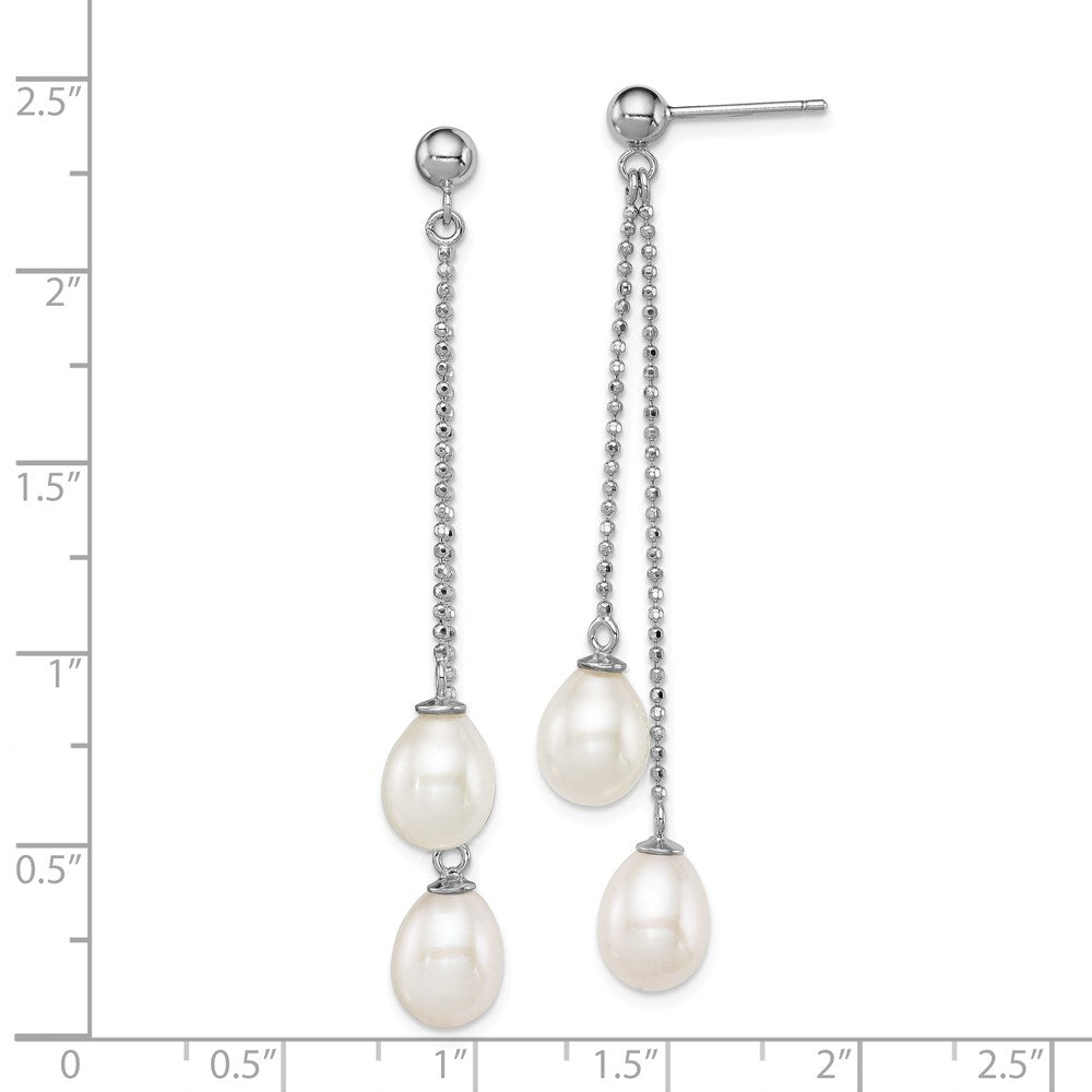 Sterlingsilber Rhodiniert 7-8mm Weiß Süßwasser Zuchtperle Lang Hängend Ohrstecker
