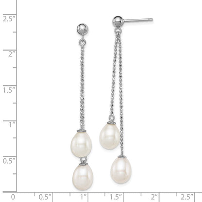 Sterlingsilber Rhodiniert 7-8mm Weiß Süßwasser Zuchtperle Lang Hängend Ohrstecker