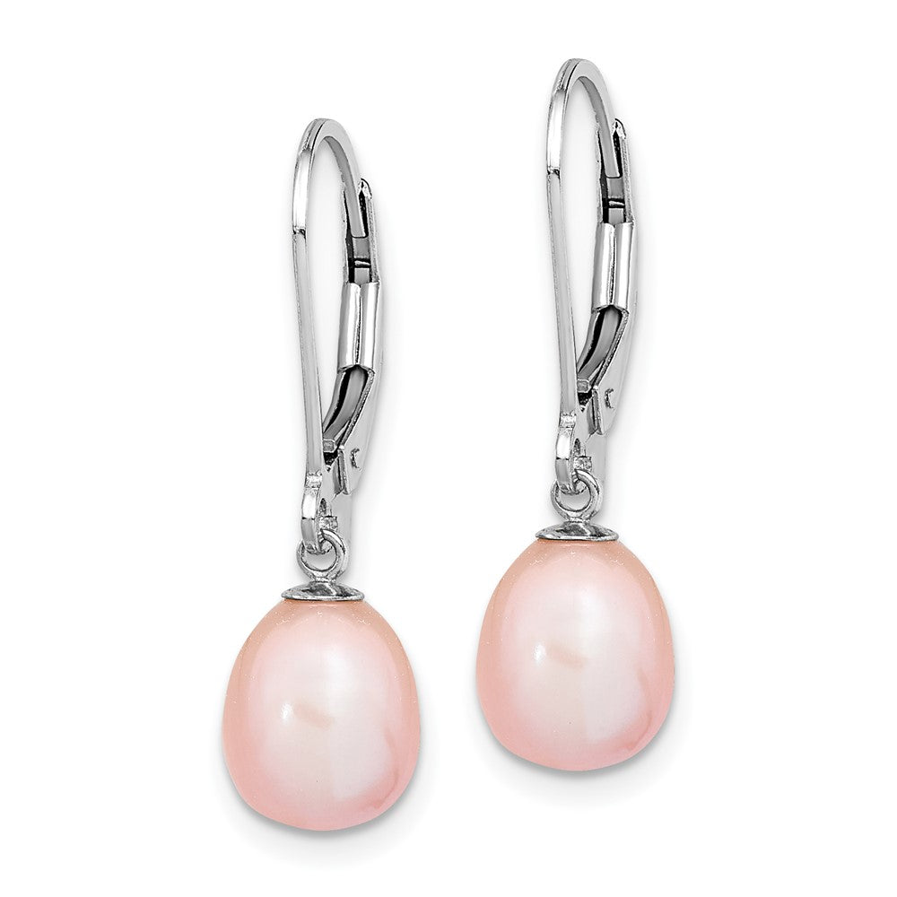 Sterlingsilber Rhodiniert Poliert Rosa 7-8mm Süßwasser Zuchtperle Brisur Ohrhänger