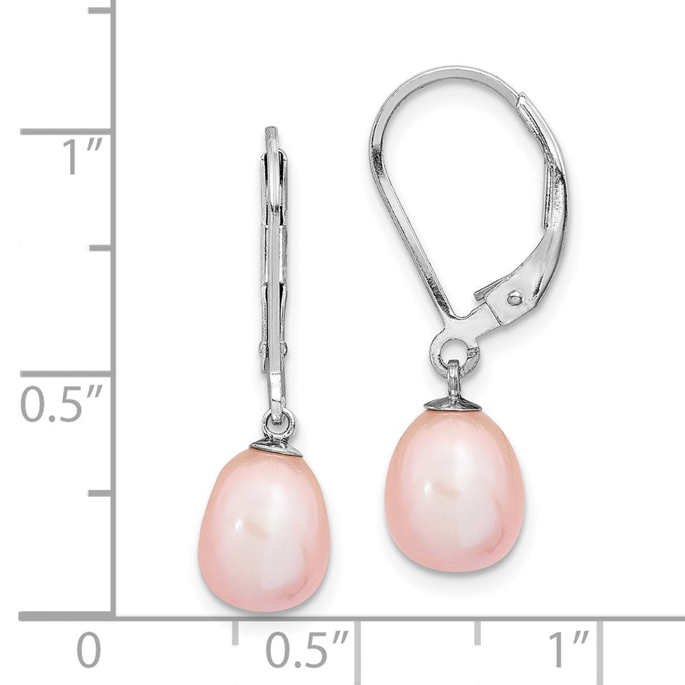 Sterlingsilber Rhodiniert Poliert Rosa 7-8mm Süßwasser Zuchtperle Brisur Ohrhänger