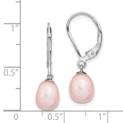 Sterlingsilber Rhodiniert Poliert Rosa 7-8mm Süßwasser Zuchtperle Brisur Ohrhänger