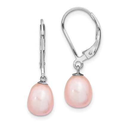 Sterlingsilber Rhodiniert Poliert Rosa 7-8mm Süßwasser Zuchtperle Brisur Ohrhänger