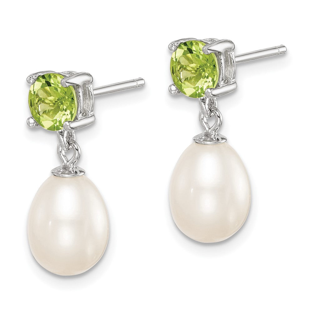 Sterlingsilber Rhodiniert Peridot und 7-8mm Süßwasser Zuchtperle Tropfen Hängend Ohrstecker