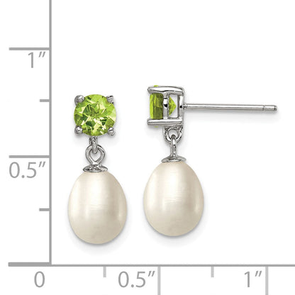 Sterlingsilber Rhodiniert Peridot und 7-8mm Süßwasser Zuchtperle Tropfen Hängend Ohrstecker