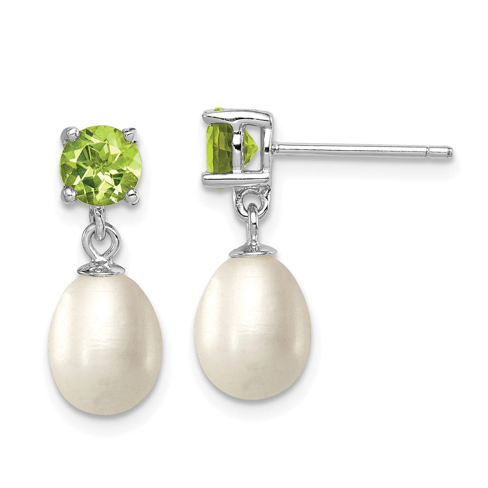 Sterlingsilber Rhodiniert Peridot und 7-8mm Süßwasser Zuchtperle Tropfen Hängend Ohrstecker