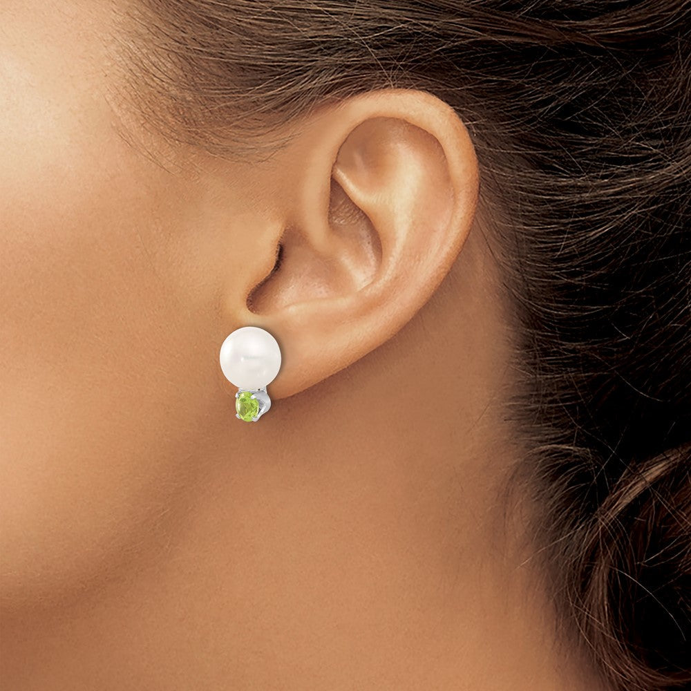Sterlingsilber Rhodiniert 10-11mm Fwc Knopf Perle Peridot Ohrringe