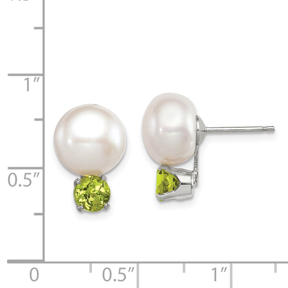 Sterlingsilber Rhodiniert 10-11mm Fwc Knopf Perle Peridot Ohrringe