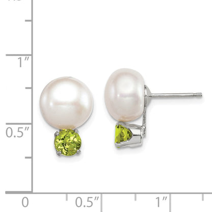 Sterlingsilber Rhodiniert 10-11mm Fwc Knopf Perle Peridot Ohrringe