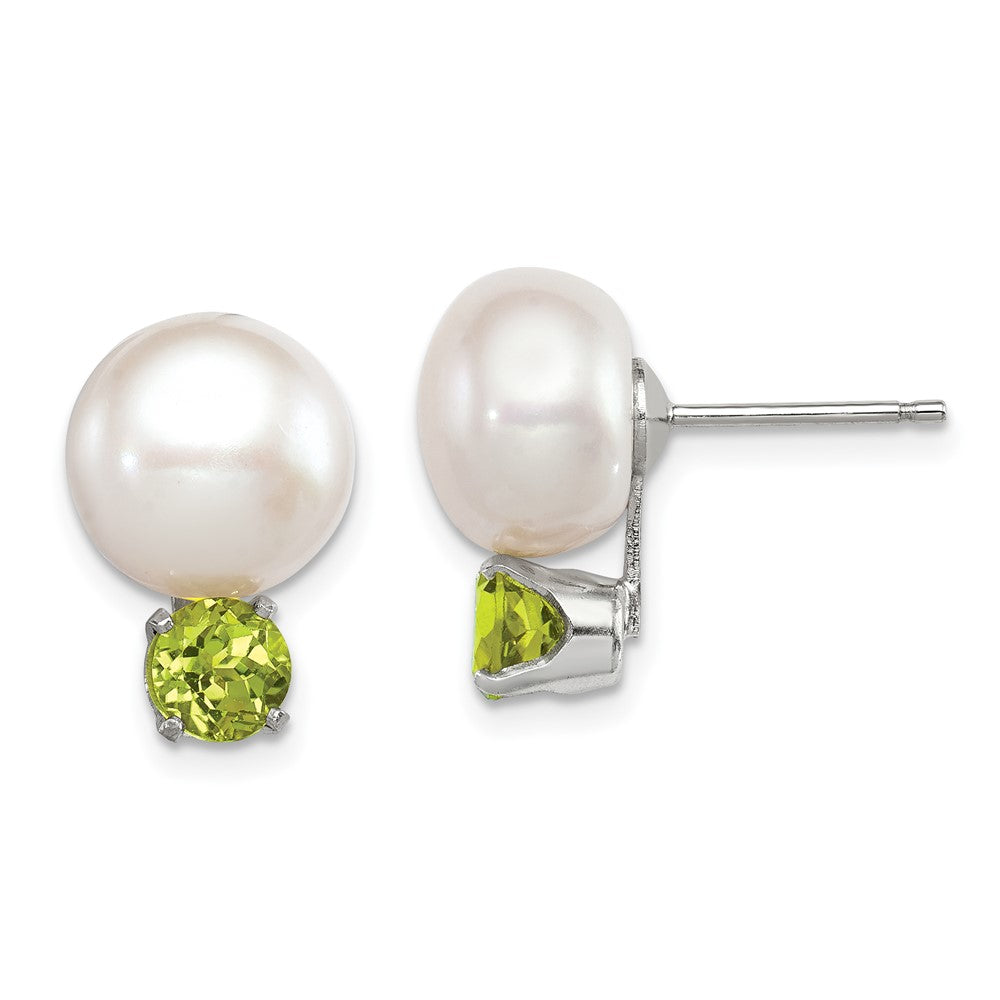 Sterlingsilber Rhodiniert 10-11mm Fwc Knopf Perle Peridot Ohrringe