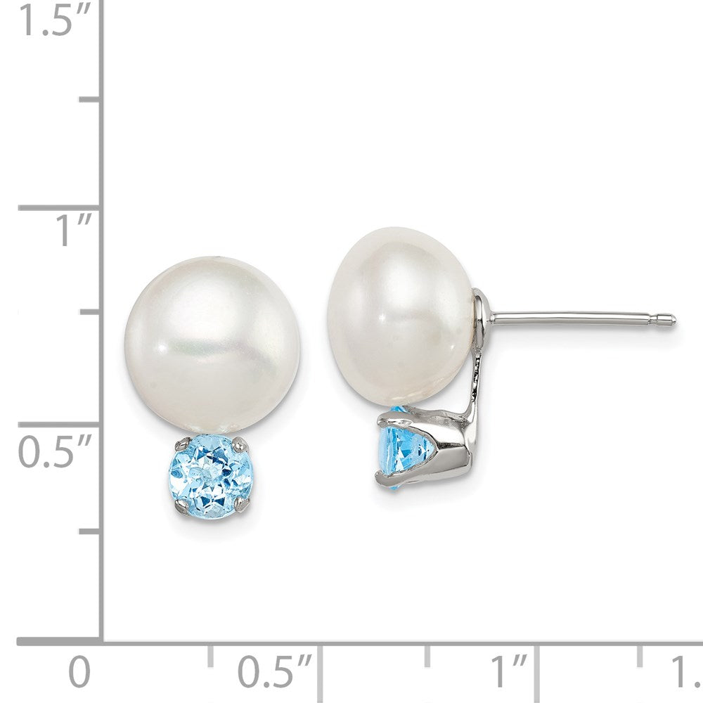 Sterlingsilber Rhodiniert 10-11mm Fwc Knopf Perle Blautopas Ohrringe