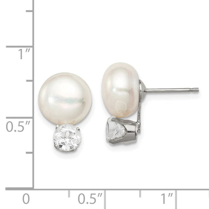 Sterlingsilber Rhodiniert 10-11mm Fwc Knopf Perle Weiß Topas Ohrringe