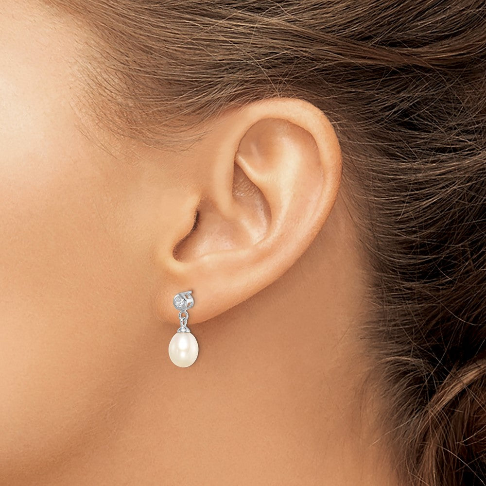 Sterlingsilber Rhodiniert 7-8mm Weiß Fwc Perle Zirkonia Ohrhänger