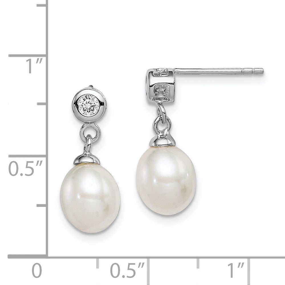 Sterlingsilber Rhodiniert 7-8mm Weiß Fwc Perle Zirkonia Ohrhänger