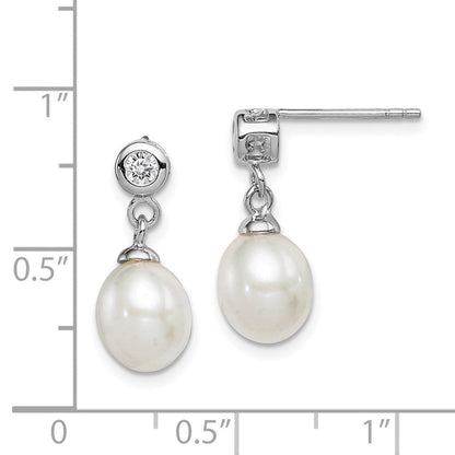 Sterlingsilber Rhodiniert 7-8mm Weiß Fwc Perle Zirkonia Ohrhänger