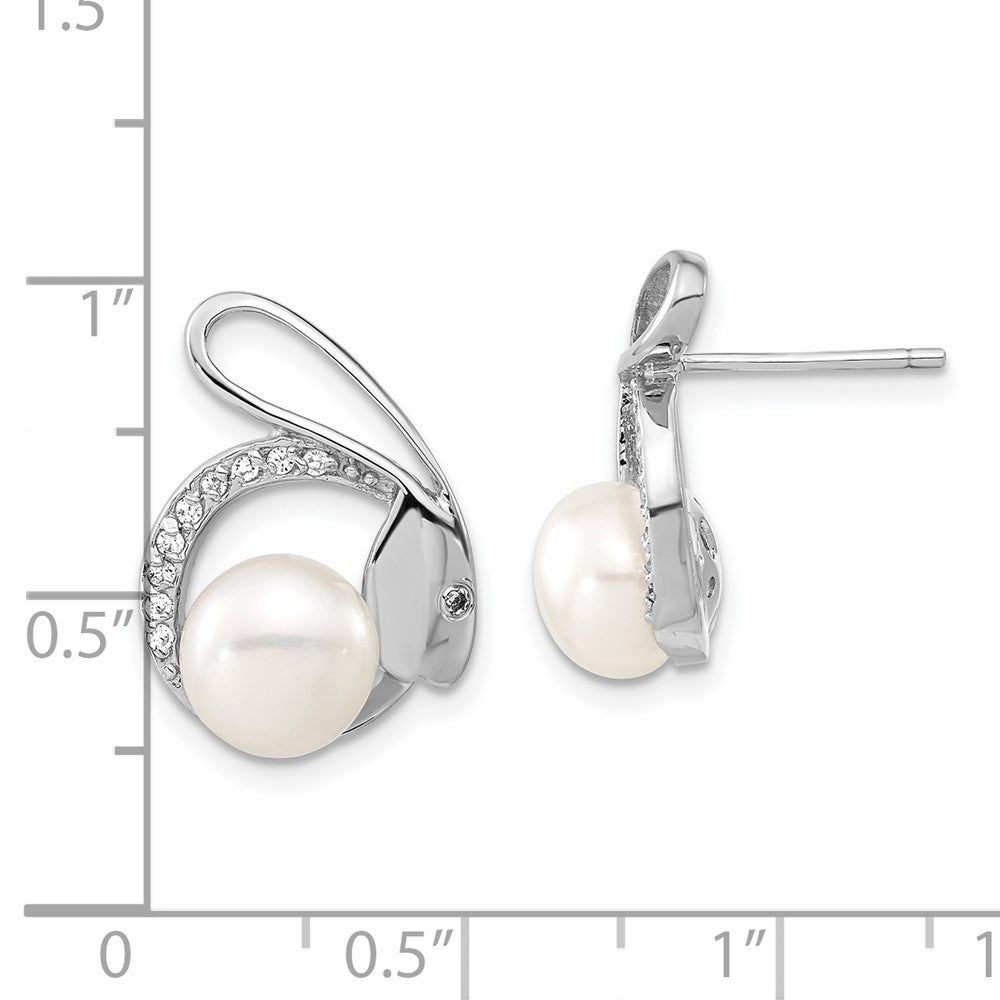 Sterlingsilber Poliert Süßwasser Zuchtperle & Zirkonia Hase Ohrstecker