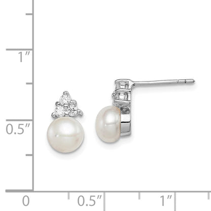 Sterlingsilber Rhodiniert 6-7mm Weiß Fwc Perle Zirkonia Ohrstecker