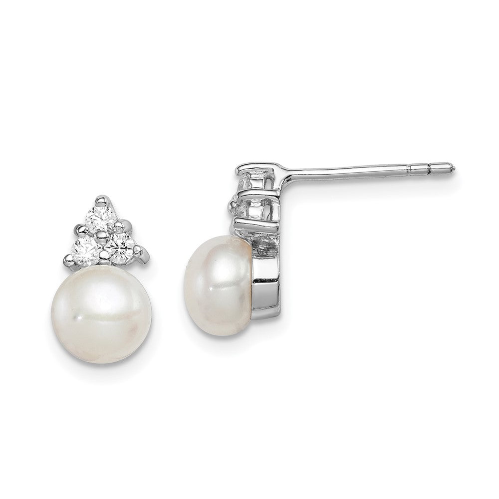 Sterlingsilber Rhodiniert 6-7mm Weiß Fwc Perle Zirkonia Ohrstecker