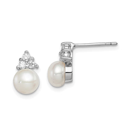 Sterlingsilber Rhodiniert 6-7mm Weiß Fwc Perle Zirkonia Ohrstecker